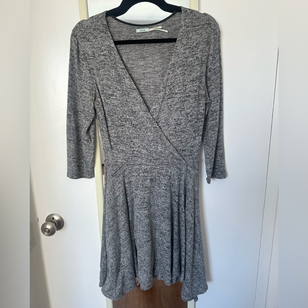 Kimchi Heathered Gray Fit and Flare Dress with 3/4 Sleeves